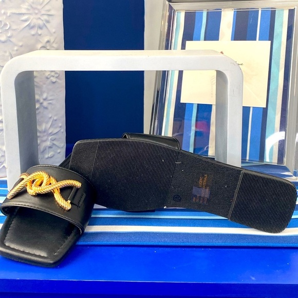 Fashion nova black gold rope hardware square toe flat sandals slides sz 10 - Picture 8 of 8